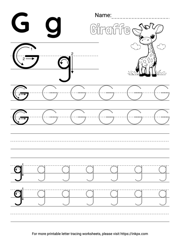 Free Printable Simple Letter G Tracing Worksheet with Blank Lines · InkPx