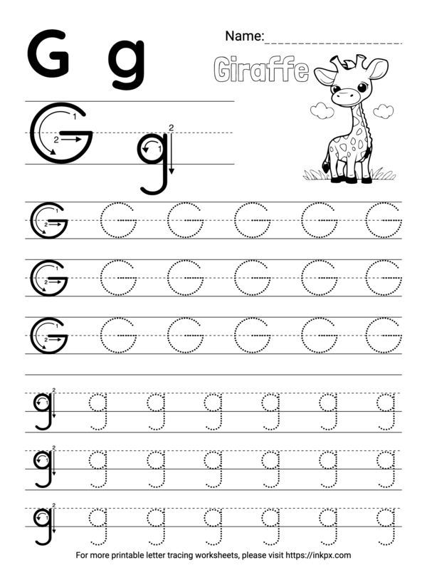 Free Printable Simple Letter G Tracing Worksheet · InkPx