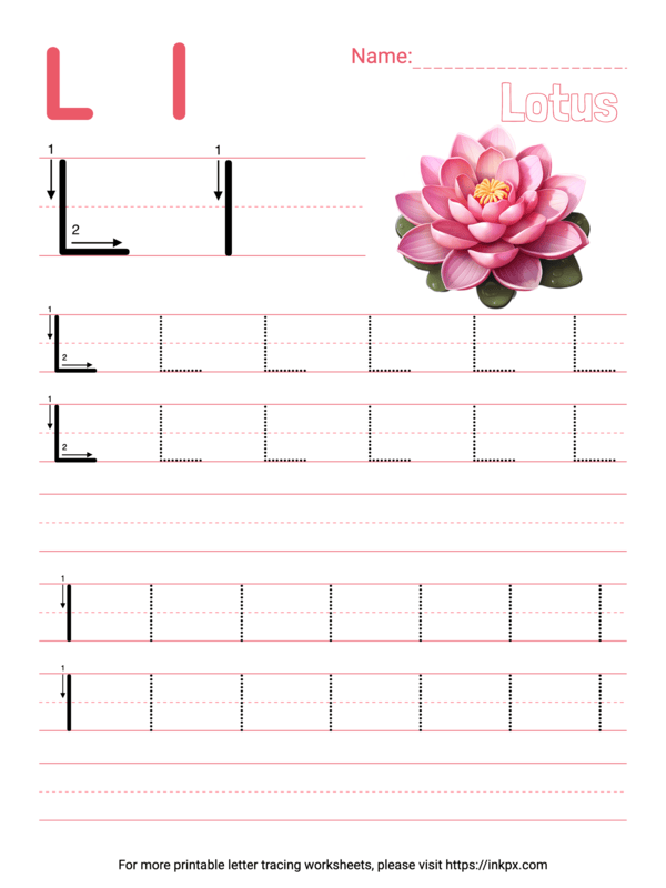 Free Printable Colorful Letter L Tracing Worksheet with Blank Lines