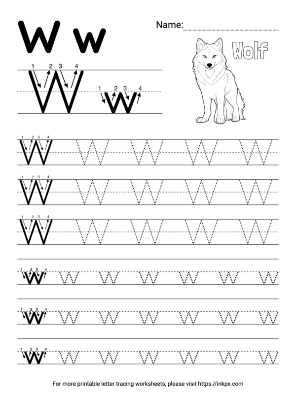 Free Printable Simple Letter W Tracing Worksheet