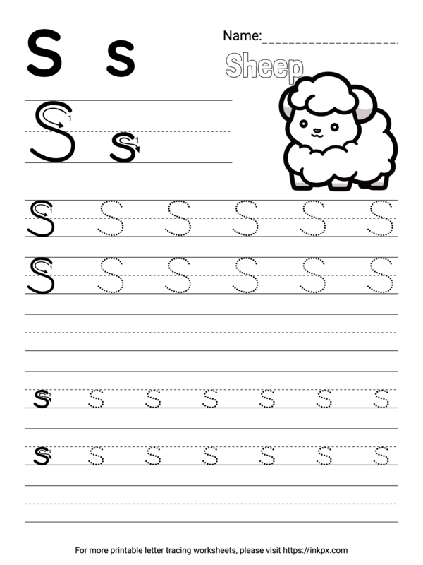 Free Printable Simple Letter S Tracing Worksheet with Blank Lines · InkPx