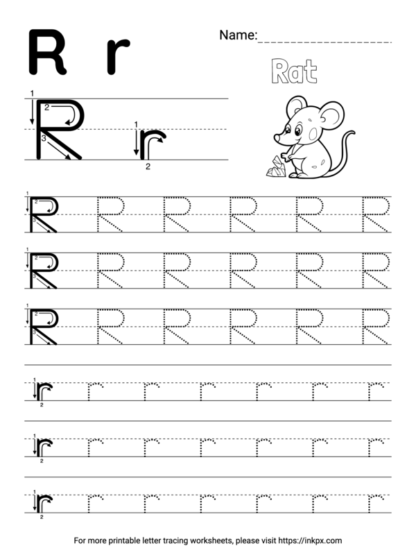 Printable Simple Letter R Tracing Worksheet · InkPx