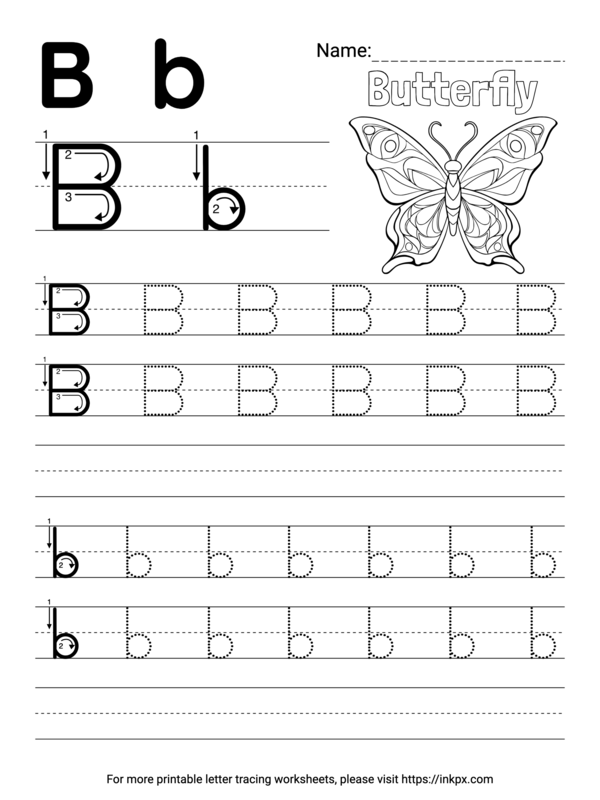 Free Printable Simple Letter B Tracing Worksheet with Blank Lines