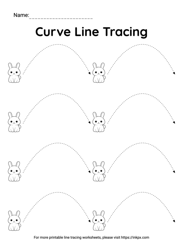 Free Printable Black and White Curve Line Tracing Worksheet
