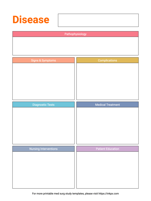 Free Printable Colorful Simple Med Surg Study Template