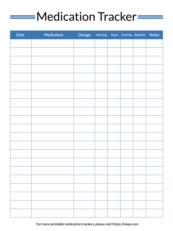 Printable Colorful Table Style Medication Tracker