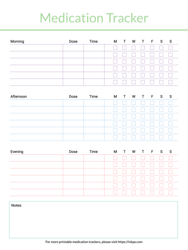 Free Printable Colorful Weekly Medication Log Template