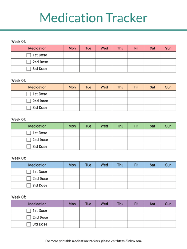 Free Printable Colorful Weekly & Monthly Pill Log Template