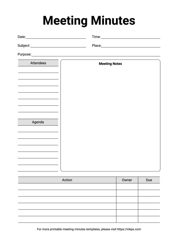 Free Printable Simple Meeting Minutes Template