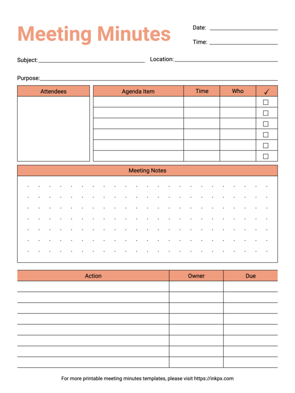 Free Printable Colored Meeting Notes Template