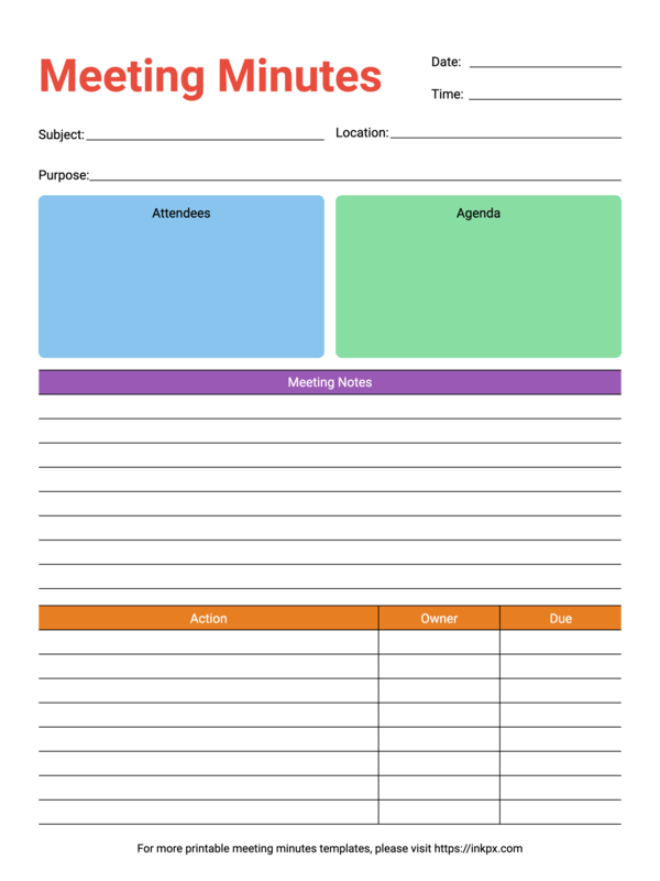 Free Printable Colorful Plain Meeting Minutes Template