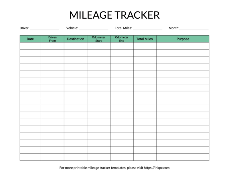 Printable Colored Detailed Mileage Tracker Template