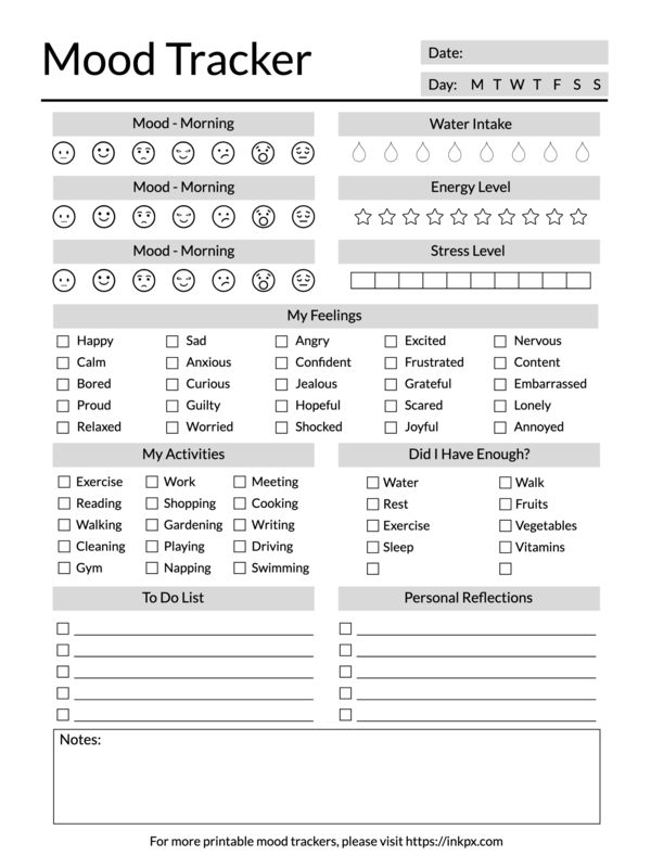 Printable Bullet Journal Mood Tracker Downloadable PDF PNG And JPG