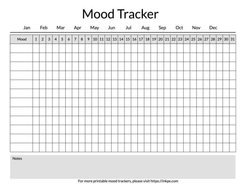 Printable Simple Table Style Monthly Mood Tracker
