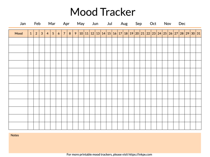 Printable Colored Table Style Monthly Mood Tracker · InkPx