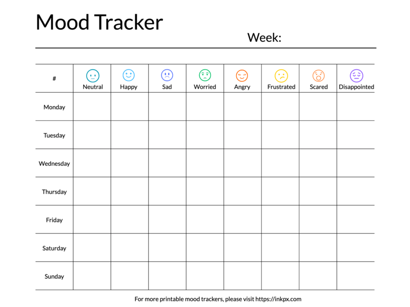 Printable Colored Table Style Weekly Mood Tracker · InkPx