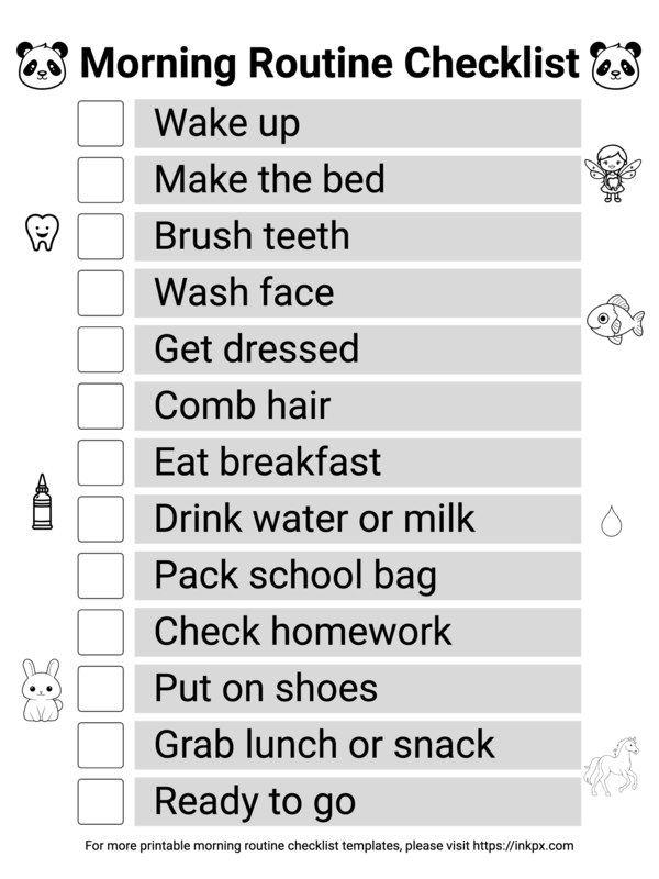 Free Printable Simple Daily Morning Routine Checklist for Kids