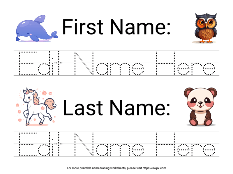 Free Printable Editable Cute Animal Name Tracing Worksheet Template