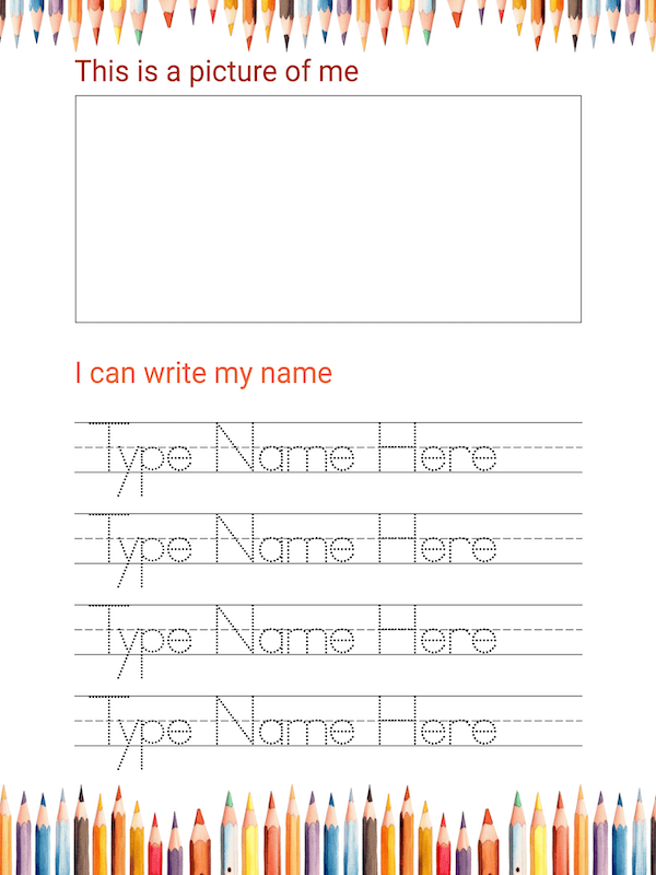 Free Printable and Editable Colorful Pencil Name Tracing Worksheet Template