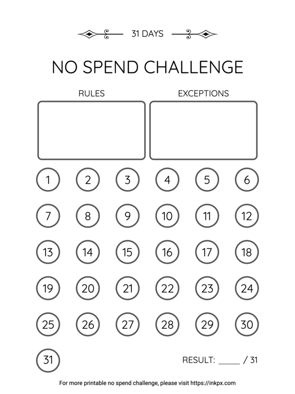 Free Printable Blank 31 Day No Spend Challenge Tracker