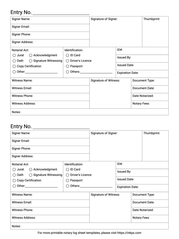 Free Printable Detailed Notary Log Sheet