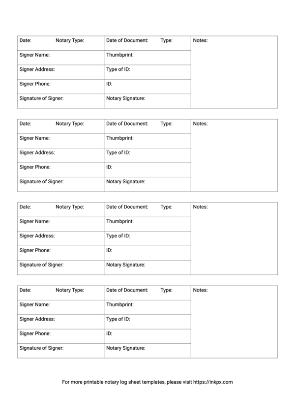Free Printable Plain Notary Log Sheet