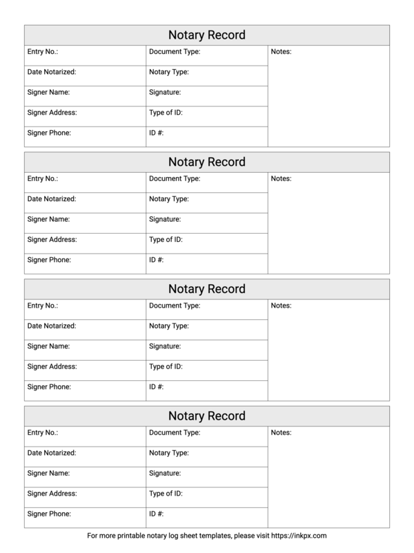 Free Printable Notary Log Sheet Templates in PDF, PNG and JPG Formats ...