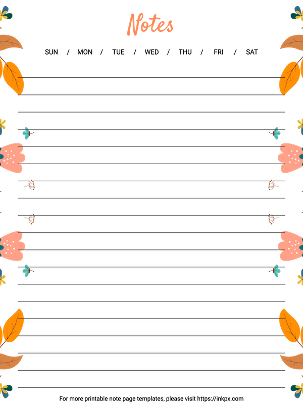 Free Printable Leaf Border Note Page Template