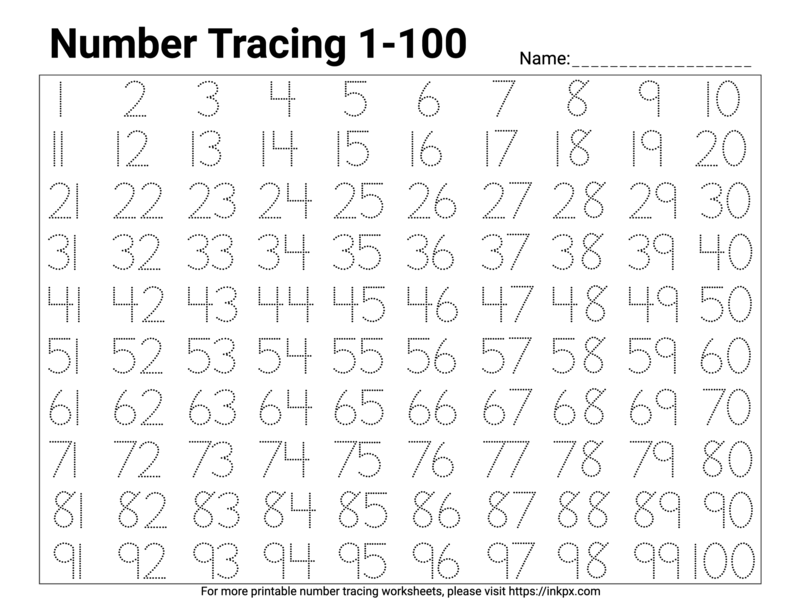 Free Printable Simple 1-100 Number Tracing Worksheet