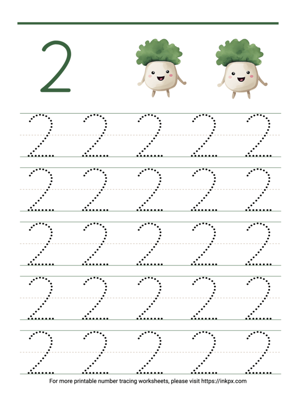 Free Printable Count & Trace Number 2 Tracing Worksheet
