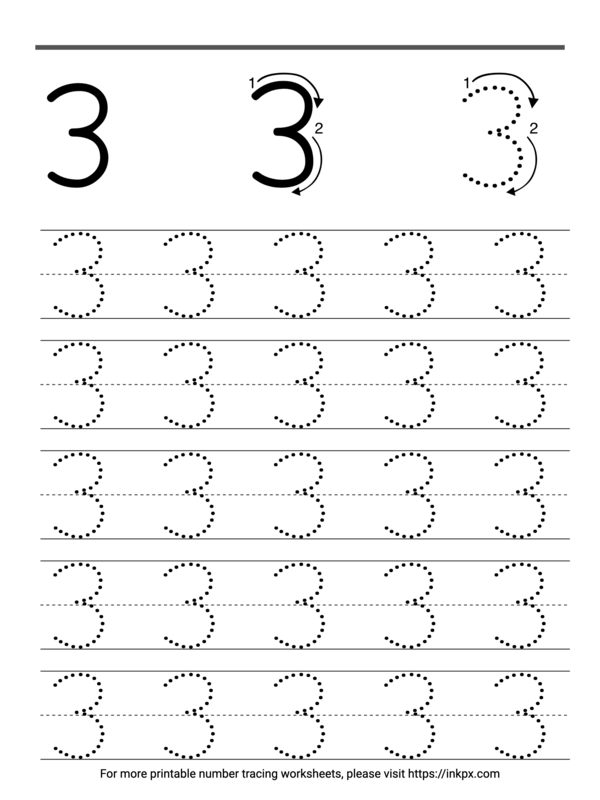 Free Printable Guided Number 3 Tracing Worksheet