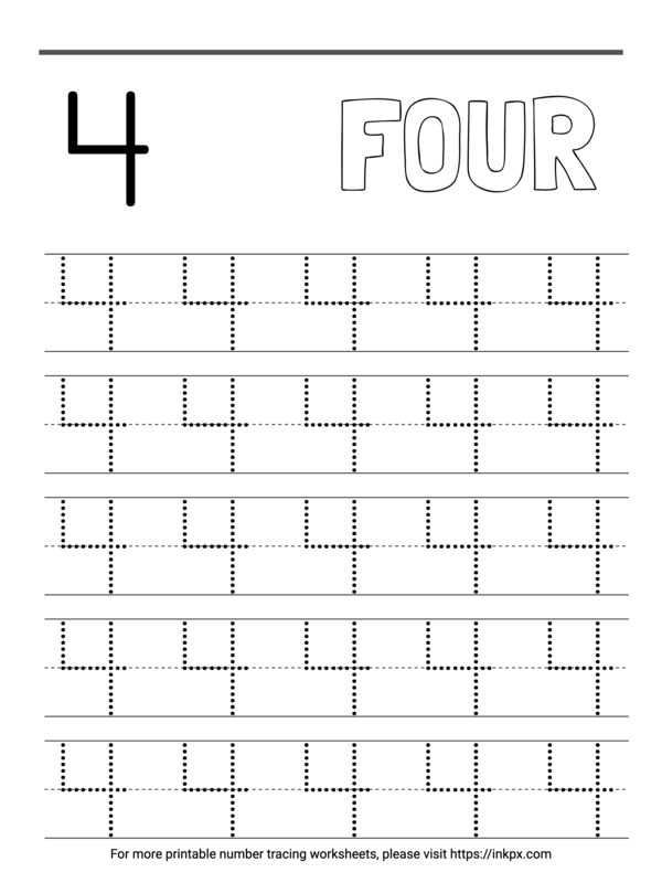 Free Printable Number 4 Tracing & Coloring Worksheet