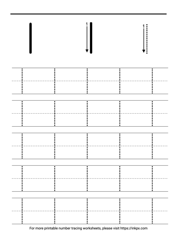 Free Printable Guided Number 1 Tracing Worksheet