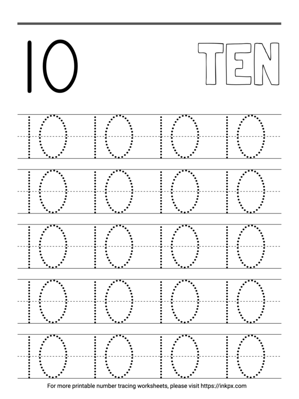Free Printable Number 10 Tracing & Coloring Worksheet · InkPx