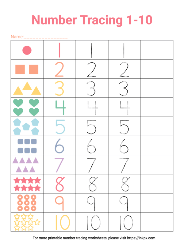Printable Colorful 1-10 Number Tracing Worksheet · InkPx