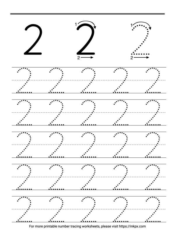 Free Printable Guided Number 2 Tracing Worksheet