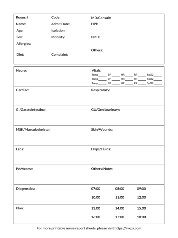 Free Printable Grid Style Nurse Report Sheet