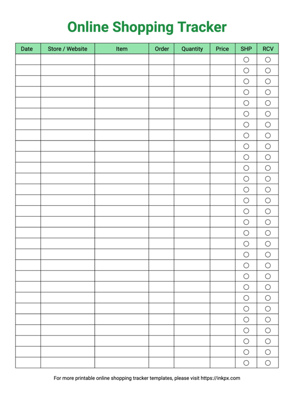 Free Printable Green Color Simple Online Shopping Tracker Template