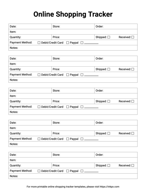 Free Printable Online Shopping Tracker Template