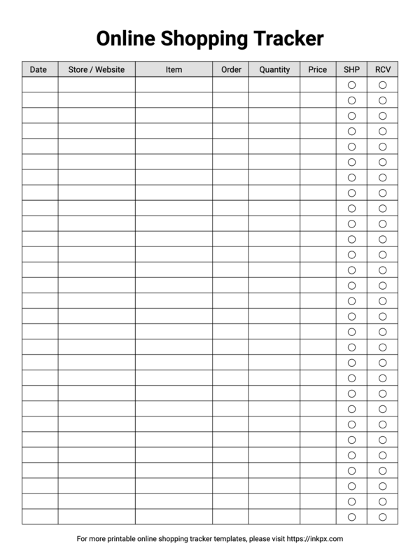 Free Printable Simple Online Shopping Tracker Template