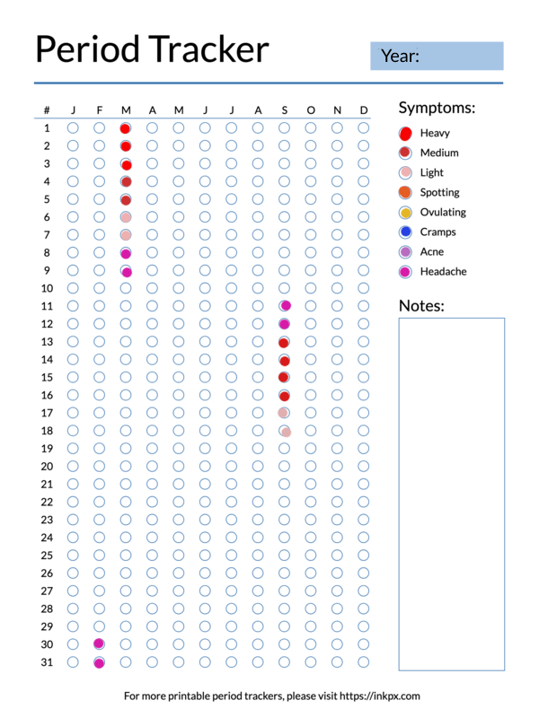 Printable Colorful Checkbox Style Period Tracker