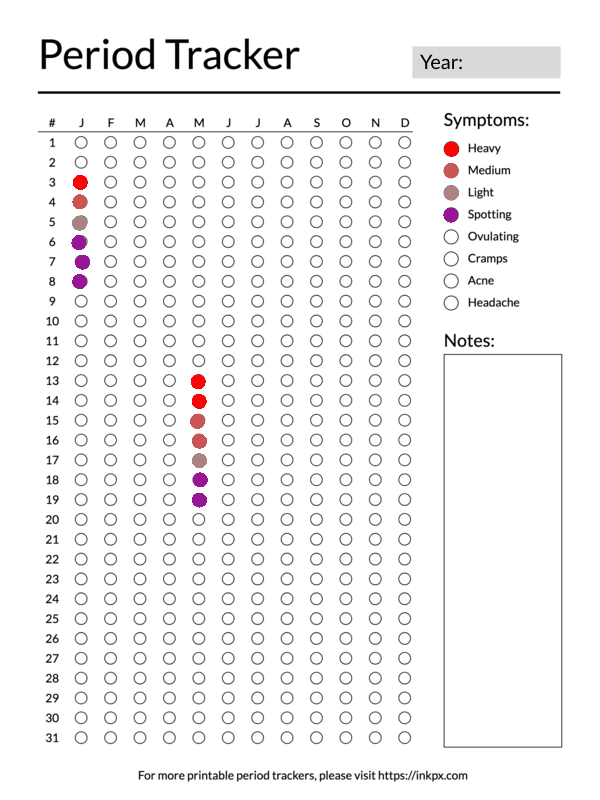 Printable Simple Checkbox Style Period Tracker