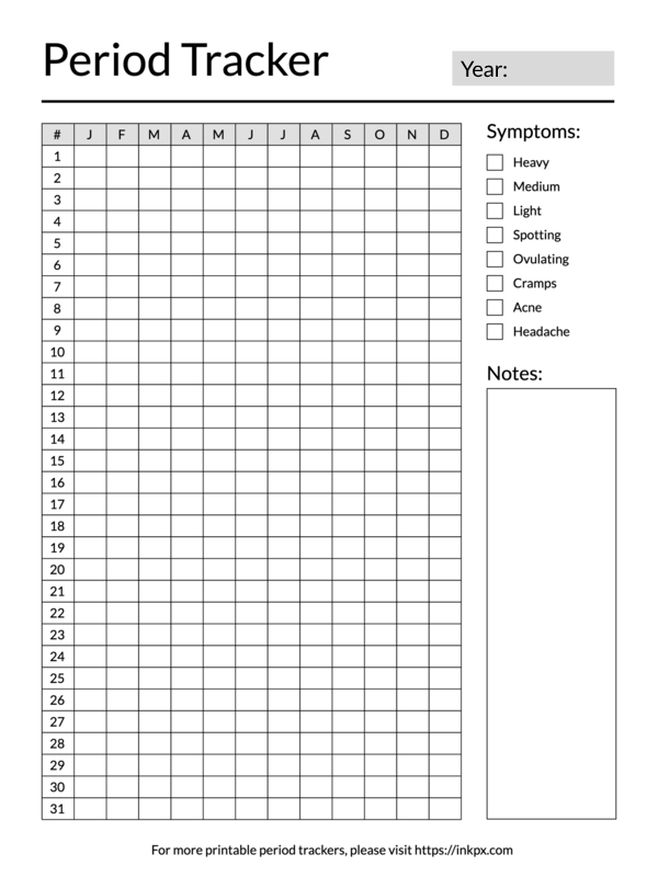 Printable Simple Table Style Period Tracker