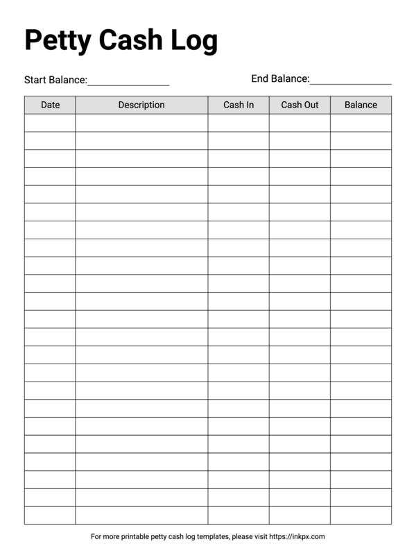 Free Printable Petty Cash Log Template