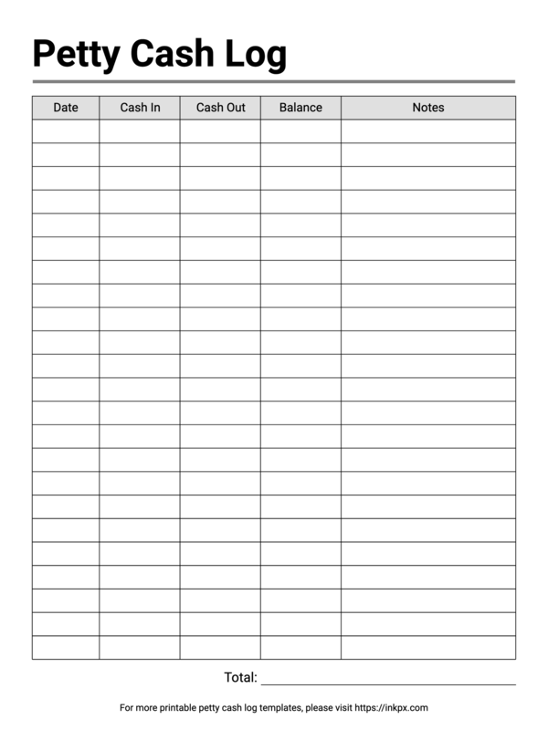 Free Printable Minimalist Petty Cash Log
