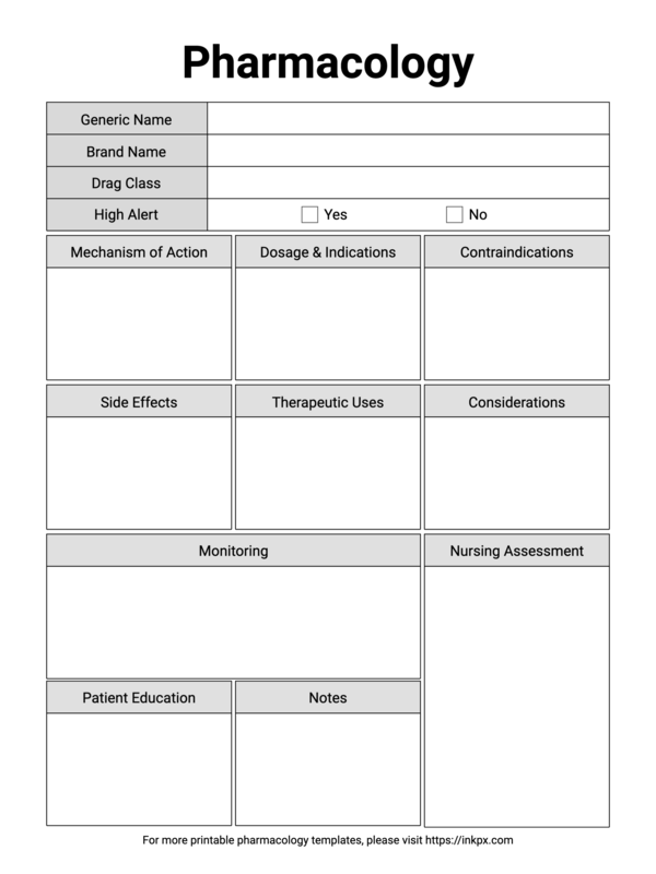 Free Printable Pharmacology Template · InkPx