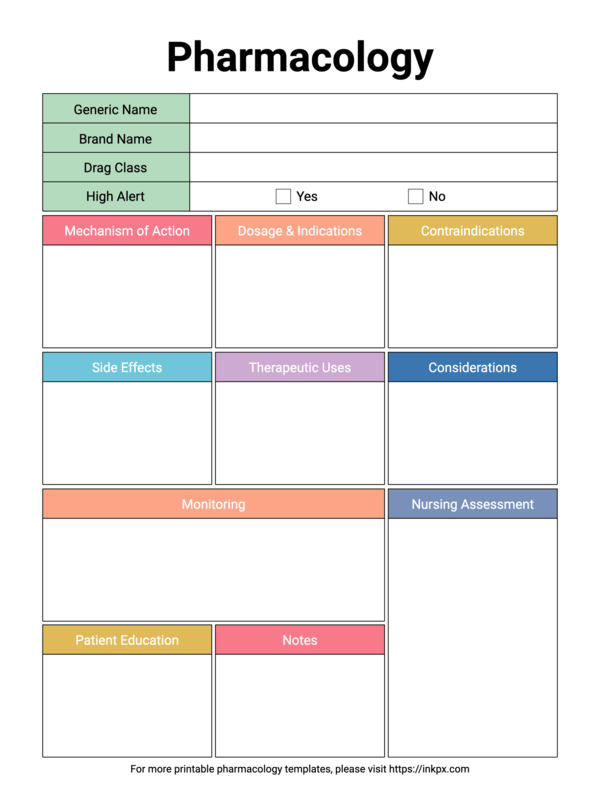 Free Printable Colorful Pharmacology Template