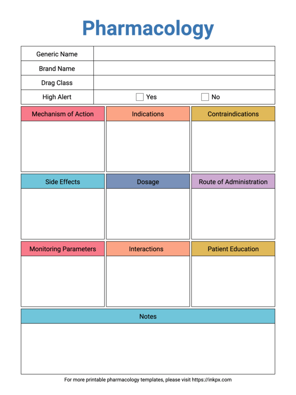 Free Printable Colorful Simple Pharmacology Template