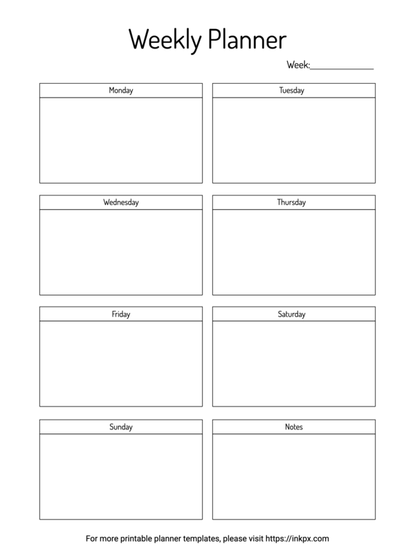 Printable Simple Tab Style Weekly Planner