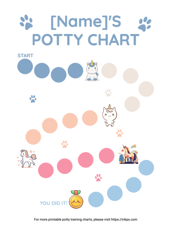 Free Editable Adorable Potty Chart with Unicorn